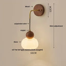 Modern brass and wood ribbed glass wall light bedroom sconce