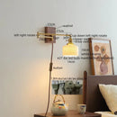 Modern brass and wood wall light bedroom glass reading lamp