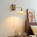 Modern brass and wood wall light bedroom glass reading lamp