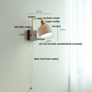 Modern brass and wood wall light fixture bedroom ribbed glass sconce