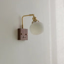 Modern brass and wood wall light fixture bedroom ribbed glass sconce