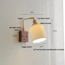 Modern brass and wood wall light fixture bedroom ribbed glass sconce