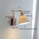 Modern brass and wood wall light fixture bedroom ribbed glass sconce