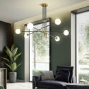 Modern brass & black geometric glass ball chandelier dining room light