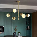 Modern brass & black glass bubble chandelier dining room lighting