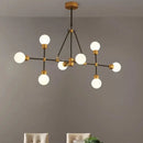 Modern brass & black orb shade chandelier dining room light