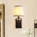 DecorBites™ Modern Brass/Black Wall Mount Light with Cone Shade - Contemporary Fabric Sconce