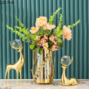 Modern brass deer statue desk ornament with crystal – living room decor