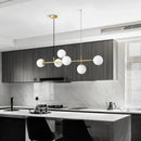Modern brass five globe pendant light golden glass ball dining room