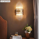 Modern brass fluted glass shade wall sconce bedroom light