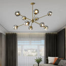 Modern brass glass chandelier with clear glass shades for dining room