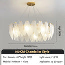 Modern brass glass feather chandelier for dining room