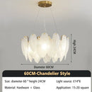 Modern brass glass feather chandelier for dining room