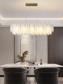 Modern brass glass feather chandelier for dining room