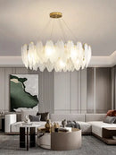 Modern brass glass feather chandelier for dining room