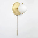Modern brass glass round wall lamp with pull chain for bedroom