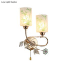Modern brass glass shade wall lamp with pull chain bedroom sconce