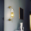 Modern brass glass wall lamp bedroom perforated gold sconce