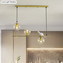 DecorBites™ Modern Clear Glass Pendant Light Fixture with White Bird - Global Island Lamp, Gold Trim, 3 Heads