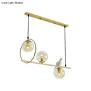DecorBites™ Modern Clear Glass Pendant Light Fixture with White Bird - Global Island Lamp, Gold Trim, 3 Heads