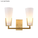 Modern brass led wall lamp bedroom sconce with white glass shades