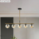 DecorBites™ Modern Brass Pendant Light with 5 Cognac Glass Shades - Linear Dining Room Island Lamp