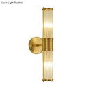 Modern brass ridged crystal wall light hallway fixture