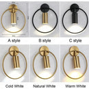 Modern brass ring led wall sconce bedroom gold circular light