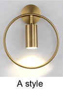 Modern brass ring led wall sconce bedroom gold circular light