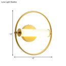Modern brass ring wall sconce with opal glass shade bedroom light
