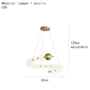 Modern brass round led pendant lights dining room frosted glass chandelier