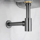 Modern brass round siphon p-trap set gun grey bathroom drainer