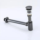 Modern brass round siphon p-trap set gun grey bathroom drainer