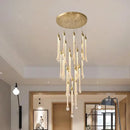 Modern brass round stairs led chandelier glass villa dining room