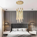 Modern brass round stairs led chandelier glass villa dining room