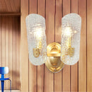 Modern brass sconce with clear water glass for living room two lights