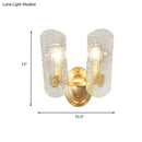Modern brass sconce with clear water glass for living room two lights