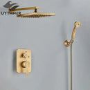 Modern brass square rainfall shower faucet set bathroom mixer system