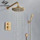 Modern brass square rainfall shower faucet set bathroom mixer system
