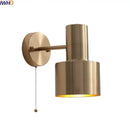 Modern brass wall lamp with pull chain switch for bedroom decor