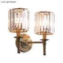 DecorBites™ Modern Brass Cylinder Wall Light Sconce with Crystal Shade - 1/2 Lights Metal Wall Mount
