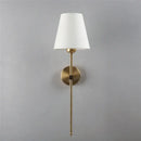 Modern brass wall sconce with white shade – dining room gold touch led