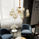 Modern bronze villa copper chandelier living room ribbed glass light