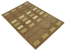 Modern Brown, Beige and Olive Geometrical Pattern Handloom 4x5.6 woo Area Rug