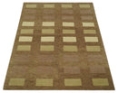 Modern Brown, Beige and Olive Geometrical Pattern Handloom 4x5.6 woo Area Rug