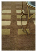 Modern Brown, Beige and Olive Geometrical Pattern Handloom 4x5.6 woo Area Rug