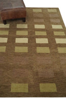 Modern Brown, Beige and Olive Geometrical Pattern Handloom 4x5.6 woo Area Rug