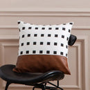 Modern brown faux leather and geometric pillow cover living room