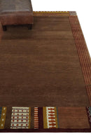 Modern Brown Geometrical Pattern Handloom 4x6 wool and Art silk Area Rug