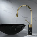 DecorBites™ Brushed Gold Brass & Marble Bathroom Sink Faucet